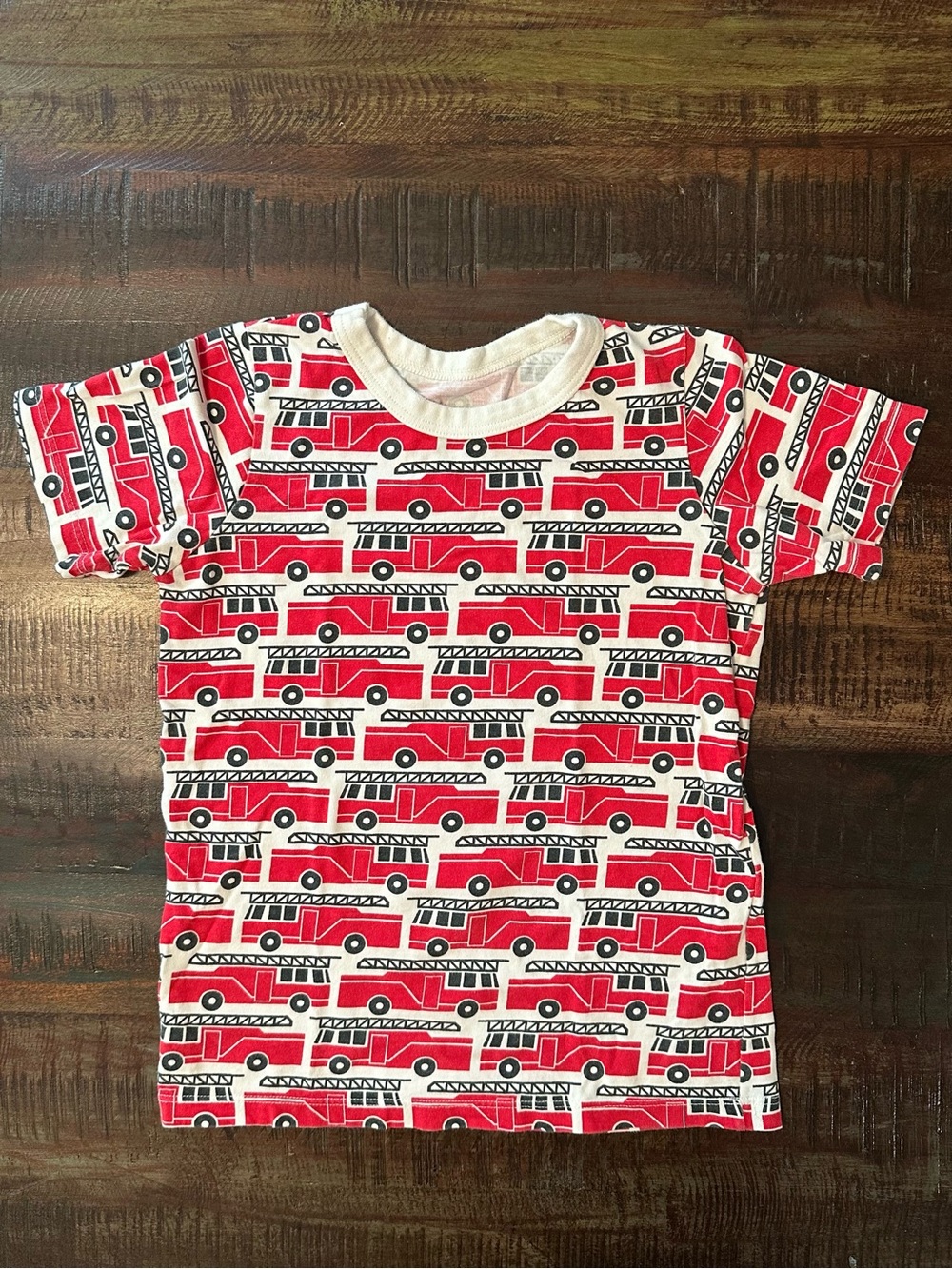 Red Firetruck Pattern Short Sleeve Kids Tee